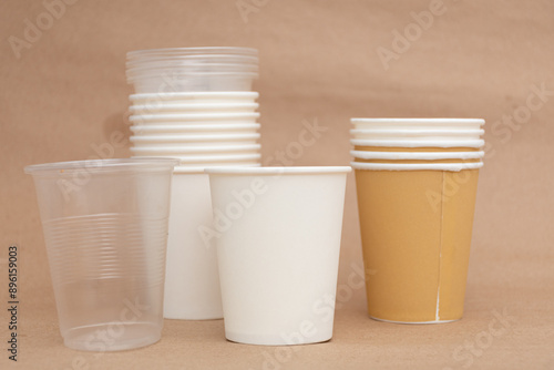 More disposable, empty, plastic and paper cups