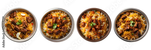Set of Biryani Bliss Delicious Beef Biryani Isolated on a Transparent Background. Ramadan dinner, spicy, indian food, Iftar meal,  