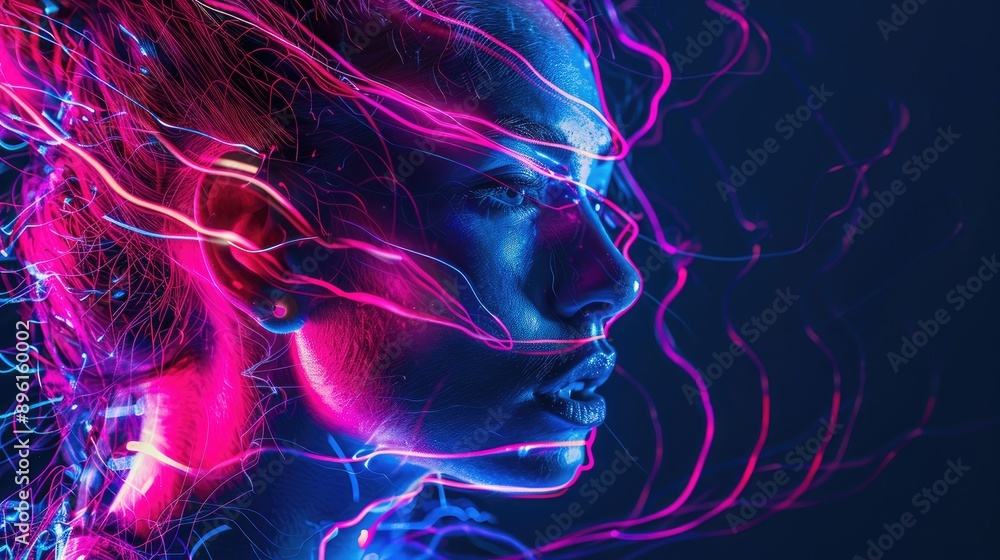 Obraz premium Digital portrait of a person with neon light effects