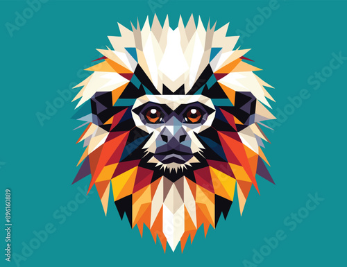 Low polygon of Cotton-top tamarin isolated on turquoise background, vector illustration, wild animal theme photo