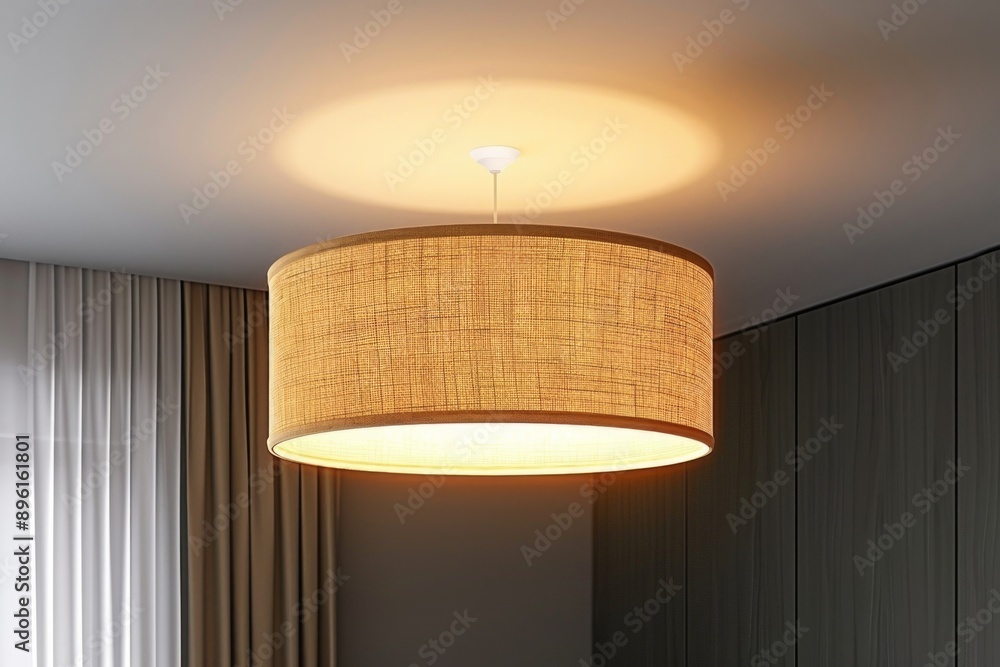 A lamp mounted on a ceiling in a room A lamp mounted on a ceiling in a room
