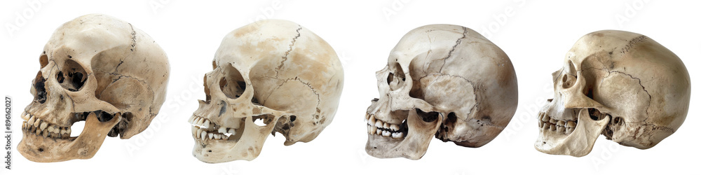 Collection of human skulls isolated on white or transparent background Collection of human skulls isolated on white or transparent background