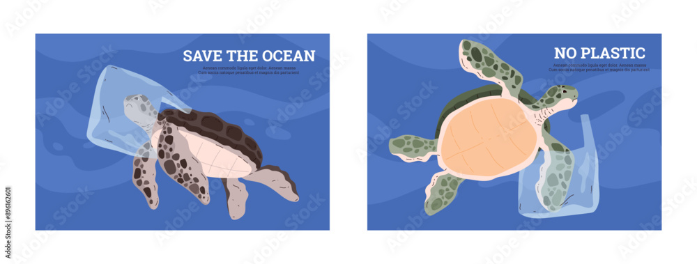 Ocean conservation awareness posters. Vector set Ocean conservation awareness posters. Vector set