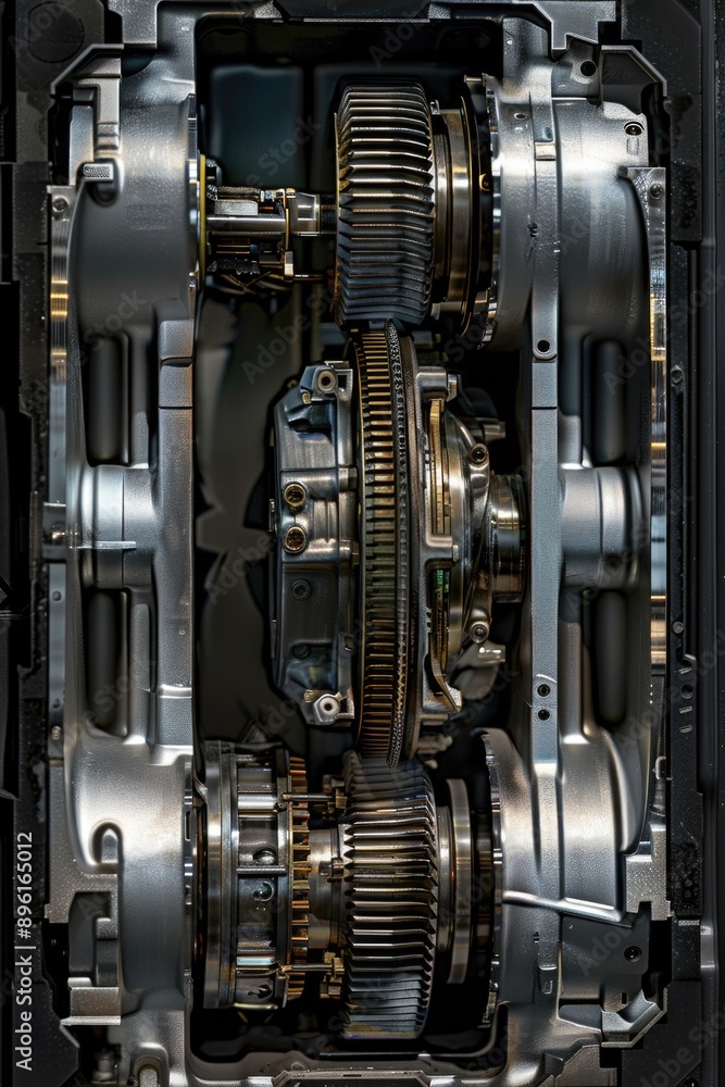 Close-up view of a machine's internal mechanisms, showing intricate gears and machinery Close-up view of a machine's internal mechanisms, showing intricate gears and machinery