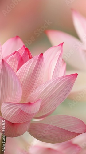 Close-up of a pink lotus flower with soft, delicate petals
