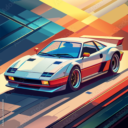 Retro supercar from 80s in flat style coloring. Sports car, for fast drive