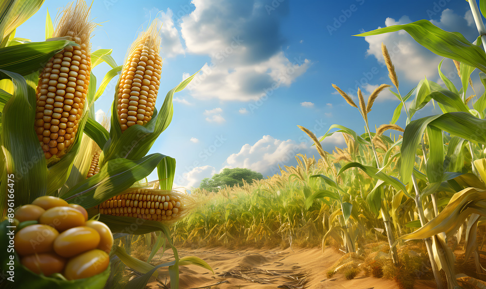Corn stalk close up in a corn field golden hour. Corn stalk close up in a corn field golden hour.