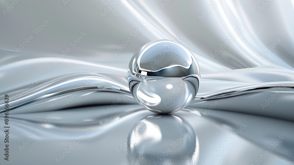 Shiny Silver Sphere on Abstract Fabric Shiny Silver Sphere on Abstract Fabric