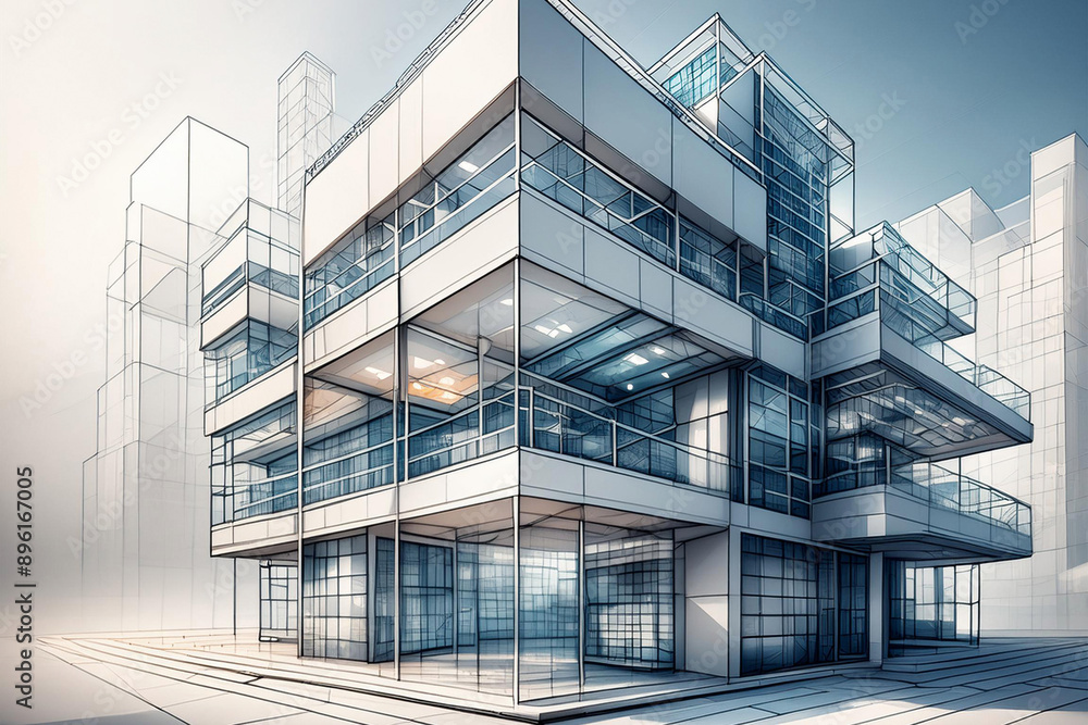 Architectural Concept Sketch of Modern Building. Abstract sketch of a modern multi-level structure suggesting pre-construction design phase. Architectural Concept Sketch of Modern Building. Abstract sketch of a modern multi-level structure suggesting pre-construction design phase.
