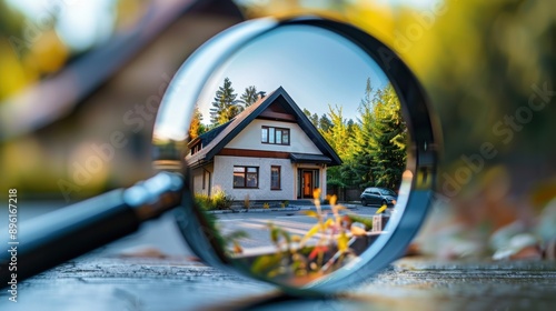 Magnifying Glass Reveals a Dream House in a Lush Green Neighborhood