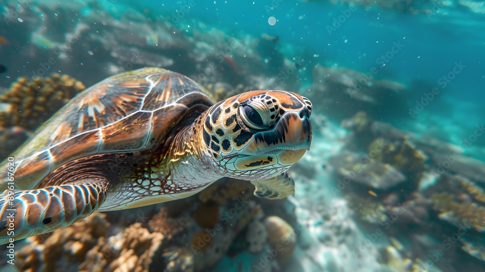 Majestic Sea Turtle Gliding through the Turquoise Waters. Serenity and Wildlife concept Majestic Sea Turtle Gliding through the Turquoise Waters. Serenity and Wildlife concept