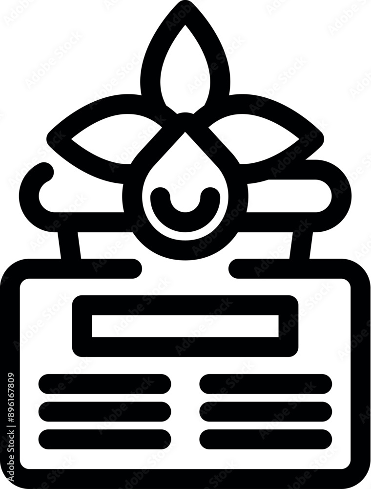 Icon of essential oil production process starting with flower and resulting in final product description Icon of essential oil production process starting with flower and resulting in final product description
