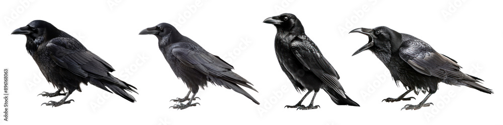 Fototapeta premium Raven bird png cut out element set