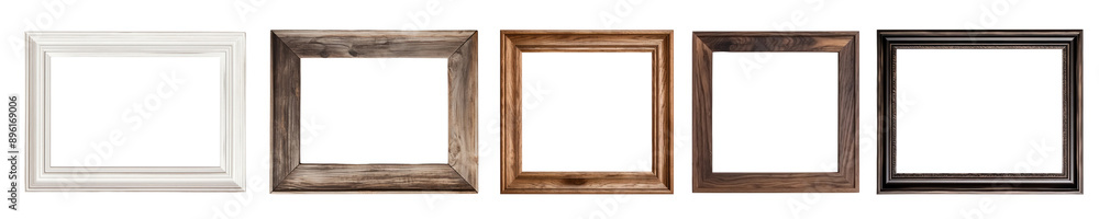 Wooden picture frame png cut out element set Wooden picture frame png cut out element set