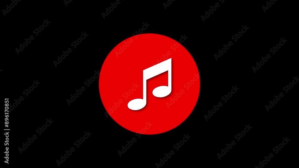 Musical note icon red color simple shape circle animation black background Musical note icon red color simple shape circle animation black background