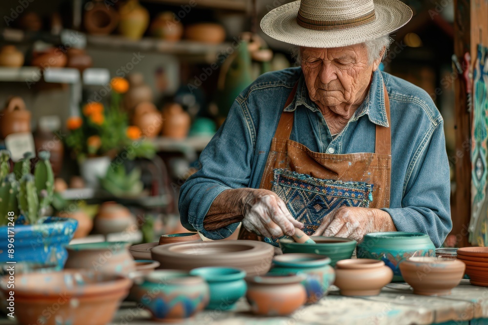 Creative Senior Man Making Pottery - Hobby and Craft for Retirement Pastime Creative Senior Man Making Pottery - Hobby and Craft for Retirement Pastime