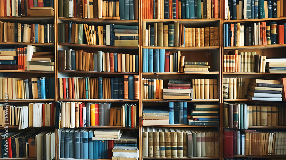 colorful old Books on the shelves, seamless background of the library