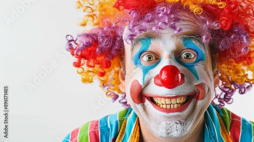 a clown with colorful hair and clown makeup