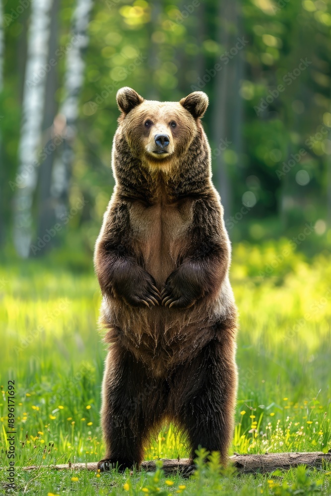 Obraz premium Standing Tall: A Brown Bear in a Forest Clearing
