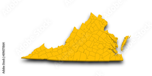 3d Map of Virginia state with counties and color. United State of America, US, United State photo