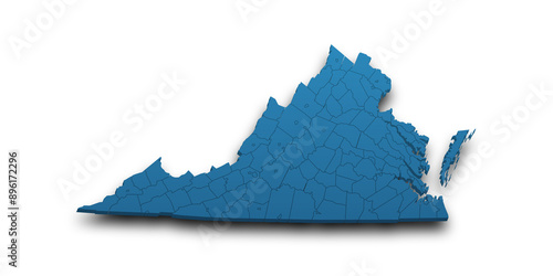 3d Map of Virginia state with counties and color. United State of America, US, United State photo