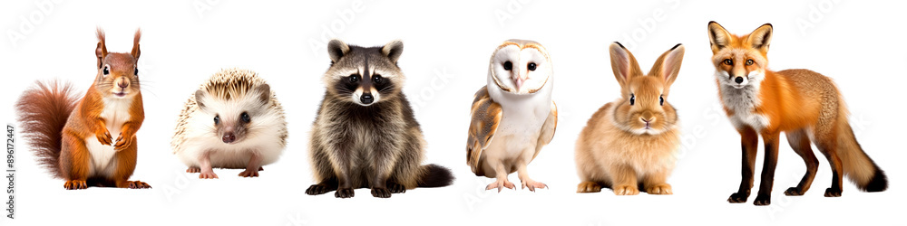 Fototapeta premium Animals in Autumn png cut out element set