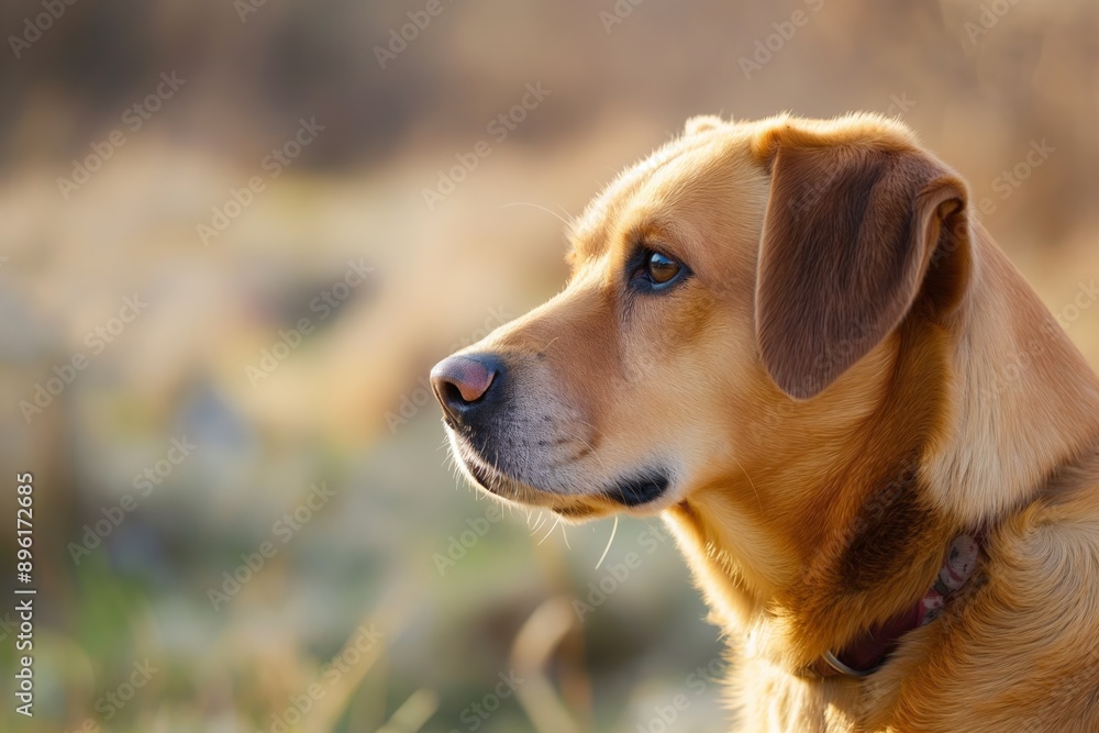 Golden retriever profile view sunlit outdoor field autumn dog meadow collar Golden retriever profile view sunlit outdoor field autumn dog meadow collar
