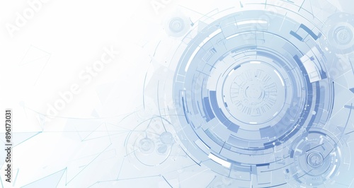 Clean and Professional Blue Technology Background with White Banner, Featuring Gear Wheels on Light Grey and Sky-Blue, Perfect for Digital Applications and Backgrounds