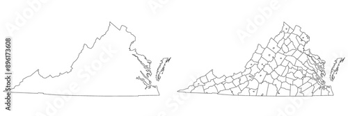 Virginia administrative map, Virginia outline and counties state map set - illustration version
