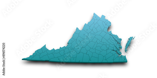 3d Map of Virginia state with counties and color. United State of America, US, United State photo