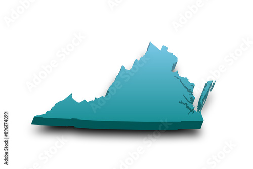 3d Map of Virginia state with color. United State of America, US, United State photo