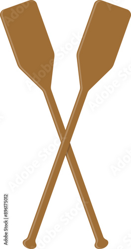 Wooden crossed oars icon. Two paddles. Vector illustration.	