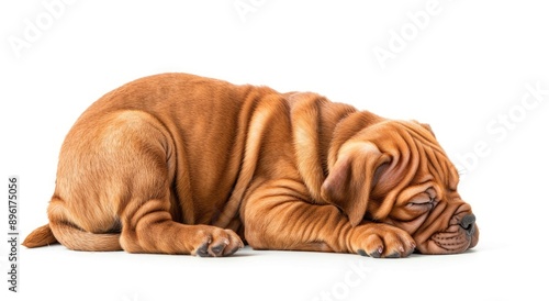 Sleeping Bulldog Puppy on White Background