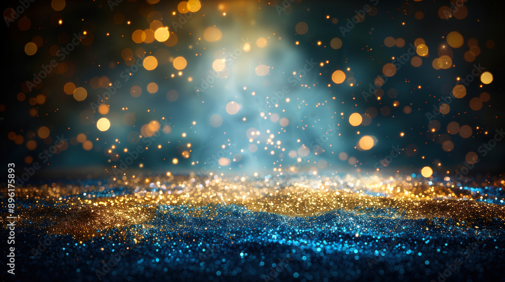 Obraz premium Gold and Blue abstract background and bokeh on Christmas and New Year's Eve