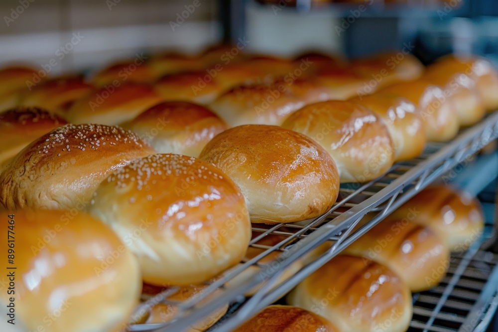 baked buns in bakery background baked buns in bakery background
