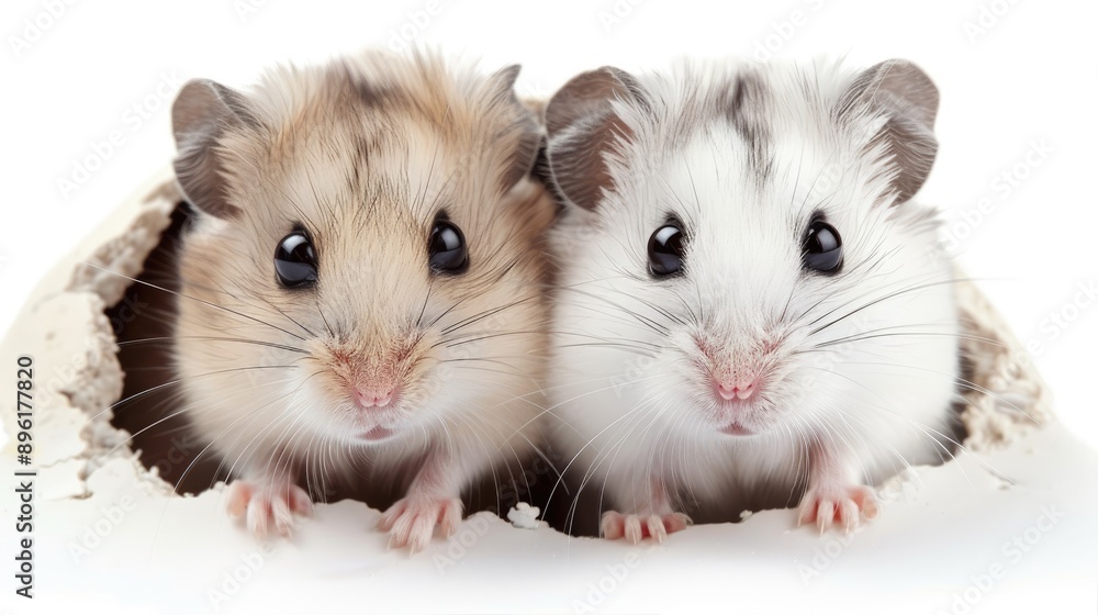 Two Cute Hamsters Peeking from a Hole Two Cute Hamsters Peeking from a Hole