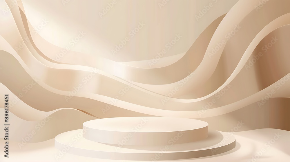 Abstract Background with Beige Curved Shapes and a Circular Platform Abstract Background with Beige Curved Shapes and a Circular Platform