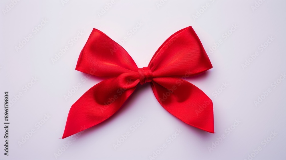 A red ribbon bow is on a white background A red ribbon bow is on a white background