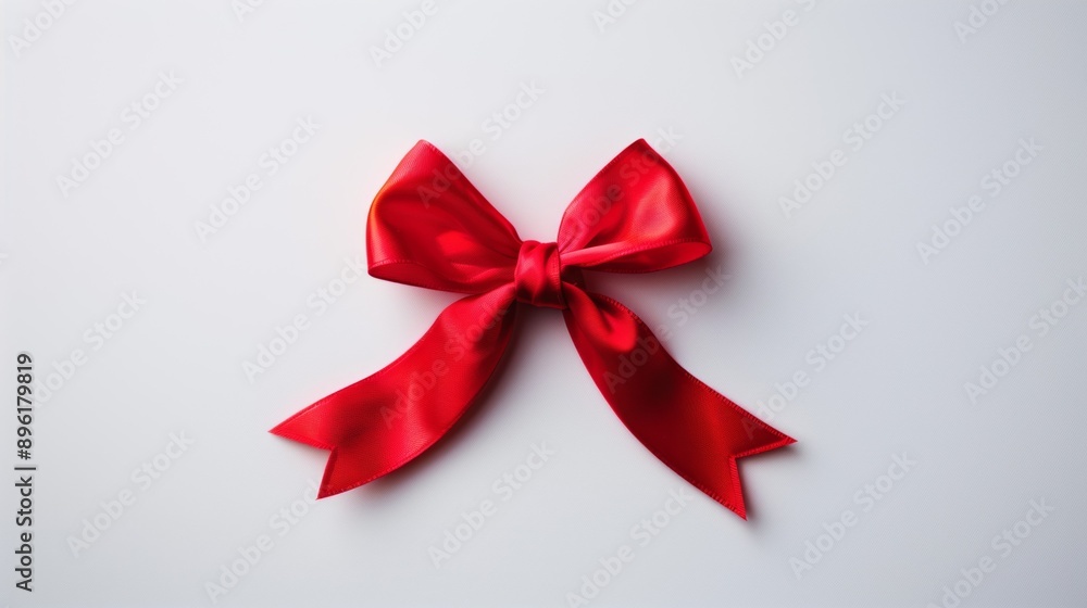 A red ribbon bow is on a white background A red ribbon bow is on a white background