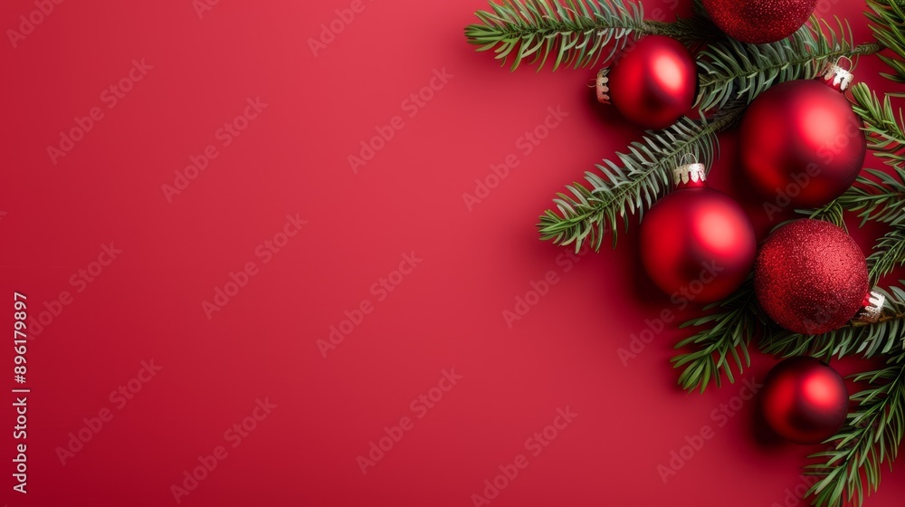 A red background with bunch of red Christmas ornaments A red background with bunch of red Christmas ornaments