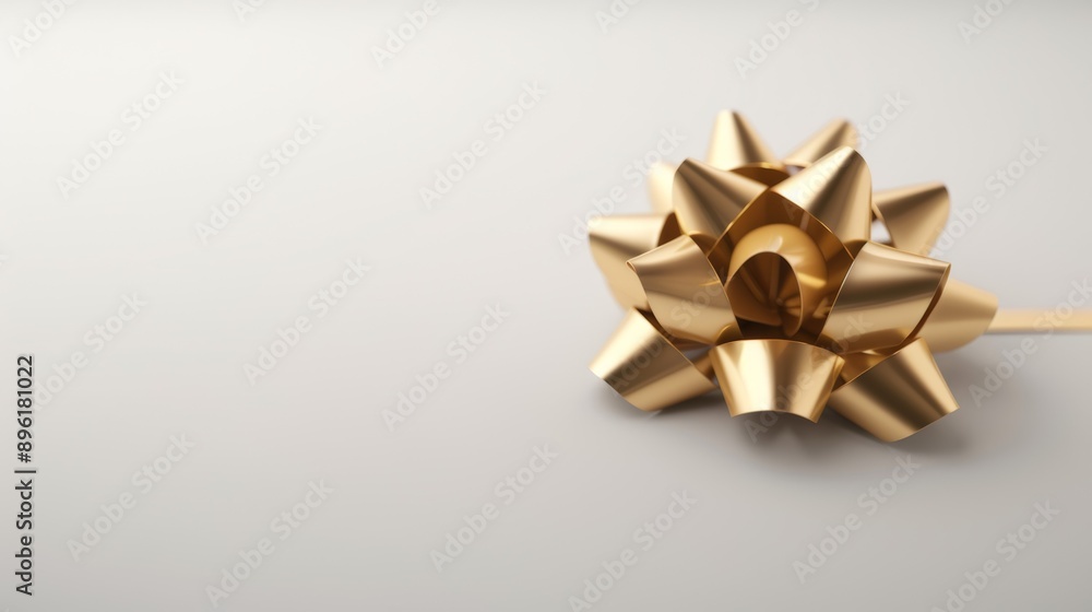 A gold bow is on a white background A gold bow is on a white background