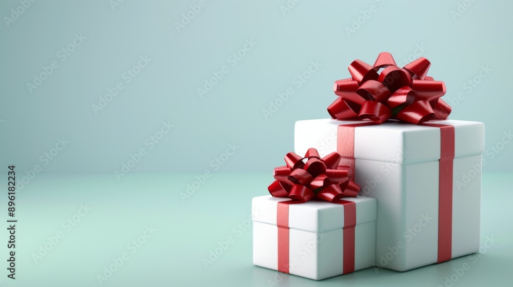 A white box with a red bow on top of another white box with a red bow on top of A white box with a red bow on top of another white box with a red bow on top of