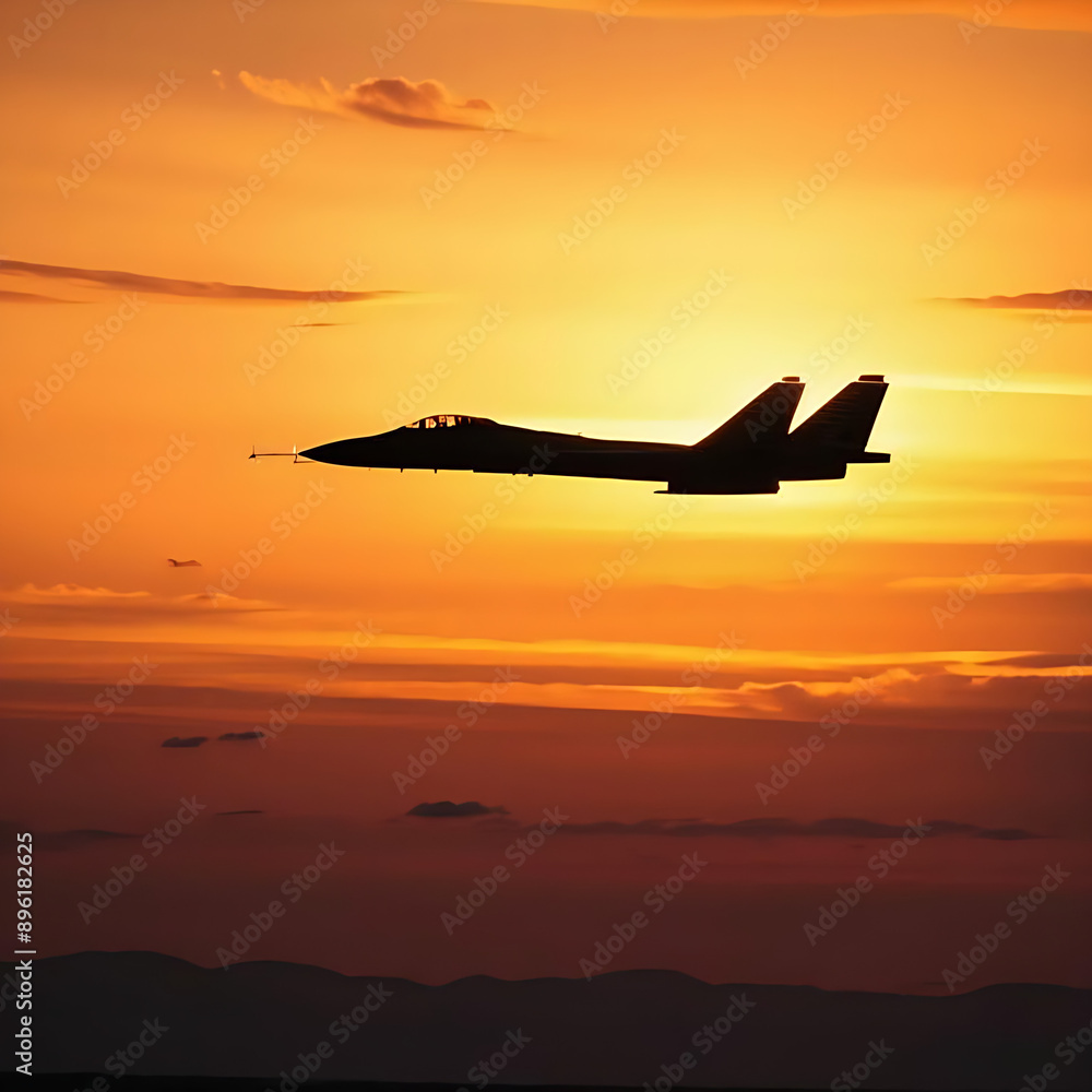 Fototapeta premium Fighter jet in sunset