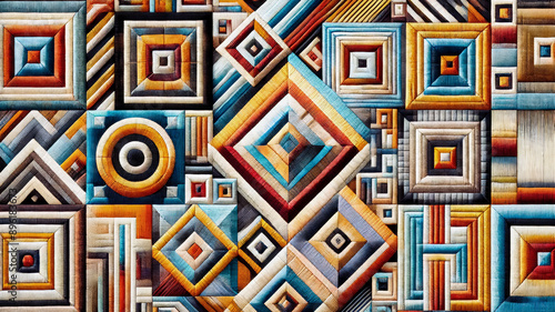 Wallpaper Mural An intricately designed carpet featuring colorful geometric patterns and textures, to showcase the fusion of traditional craftsmanship with contemporary design aesthetics Torontodigital.ca