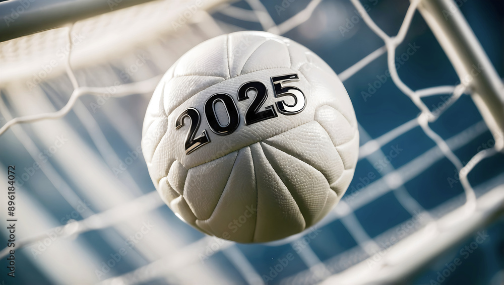 happy new 2025 year soccer themed, football background, sport concept, template, soccer field