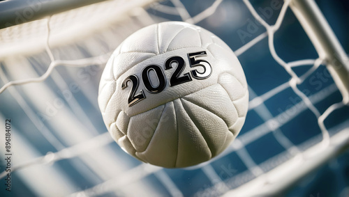 Obraz na płótnie happy new 2025 year soccer themed, football background, sport concept, template, soccer field w salonie