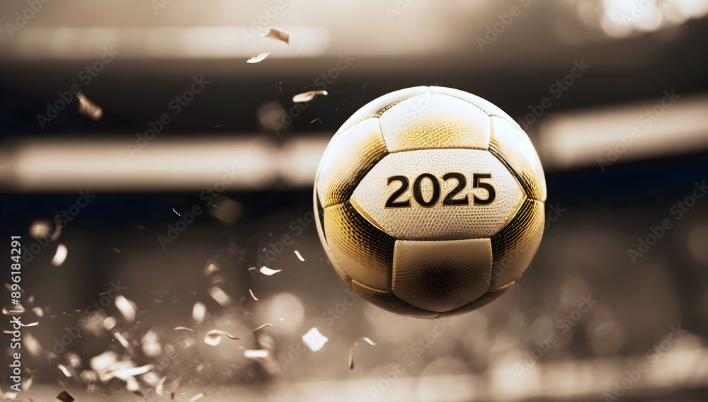 happy new 2025 year soccer themed, football background, sport concept, template, soccer field