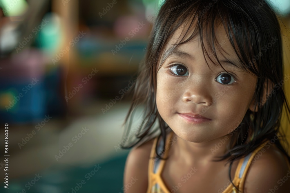 A young child looks directly at the camera with large, expressive eyes A young child looks directly at the camera with large, expressive eyes