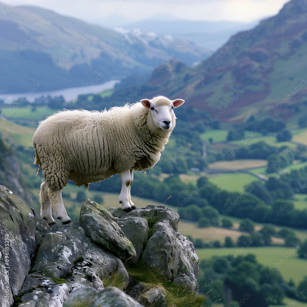 Sheep on a Mountaintop with a Breathtaking View Sheep on a Mountaintop with a Breathtaking View