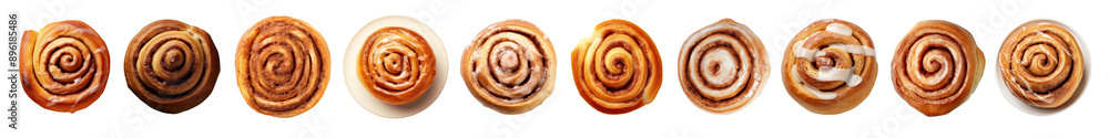 Fototapeta premium Cinnamon roll top view png cut out element set